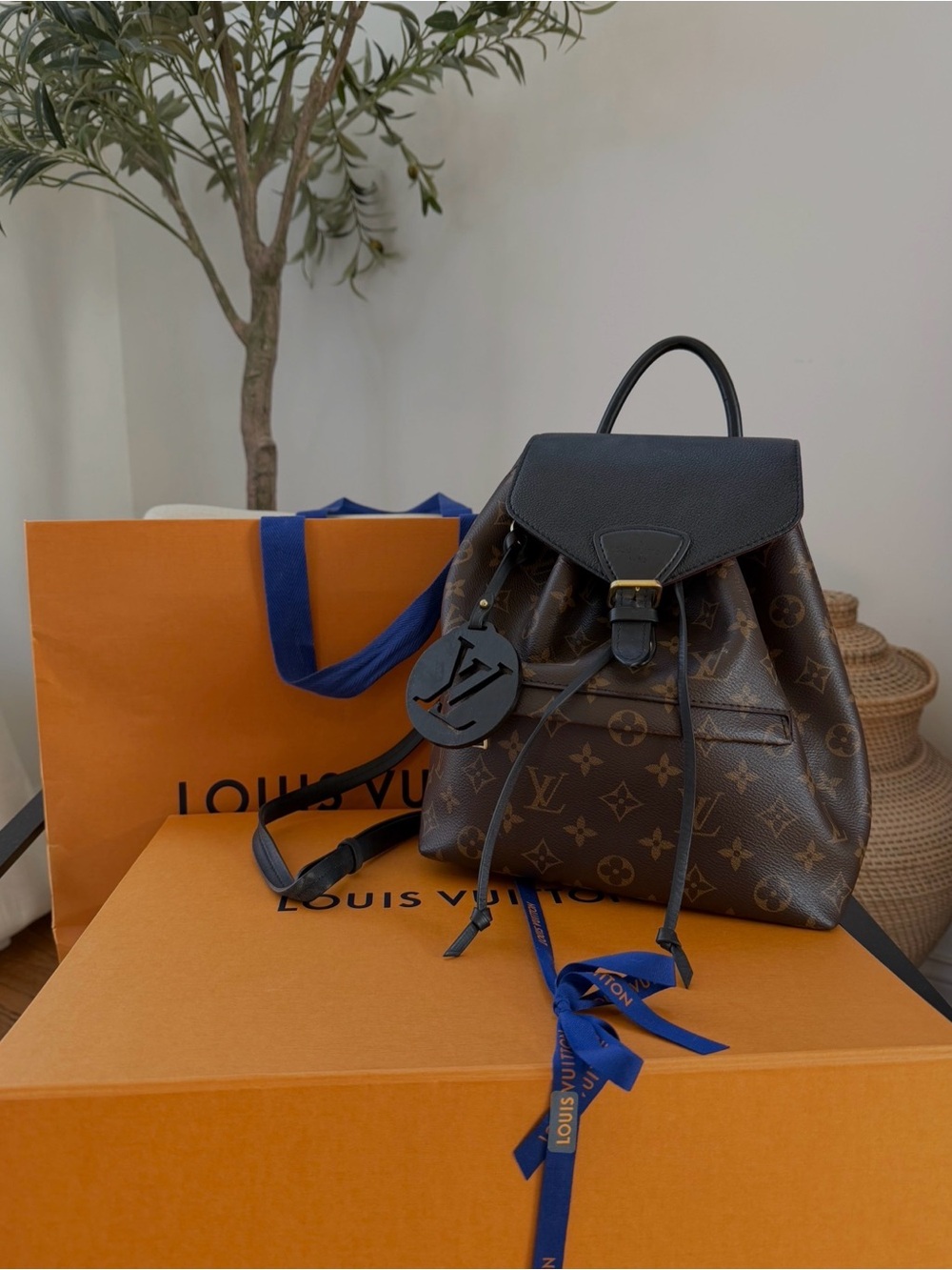 Louis Vuitton Brown Monogram Montsouris MM Backpack with Black Flap